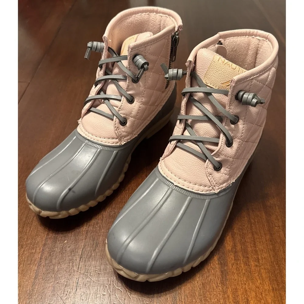 Nautica Dorsay Duck‎ Boots Womens Size 7 Pink Gray Waterproof Rain Snow Boots
